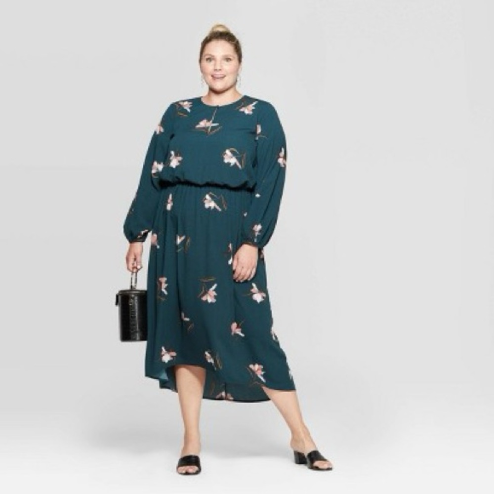 plus size dark green floral dress